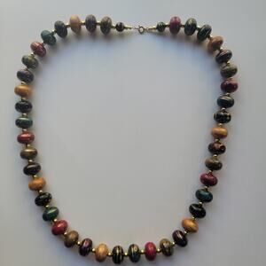 Vintage Multicolor Gold Swirl Bead Necklaces With Round Glass Beads And Clasp